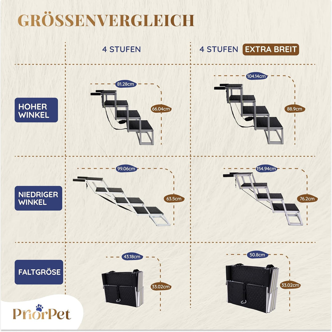 Hundetreppe Auto Klappbar – Extra breite Hundetreppe für Grosse Hunde – Für hohe Autos – Leuchtend i