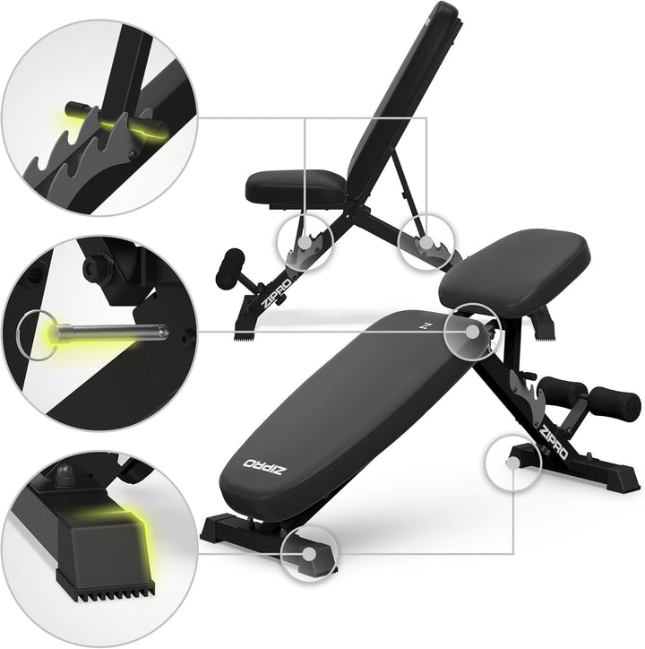 Zipro klappbare Trainingsbank, Bankdrücken, Fitnessbank, Multifunktion Sit up bank, Fitnessgeräte, F