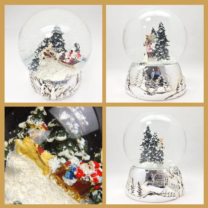 Schneekugel Weihnachtsmann rot Geschenkeliste auf Sockel nostalgische Schneelandschaft Weihnachten W