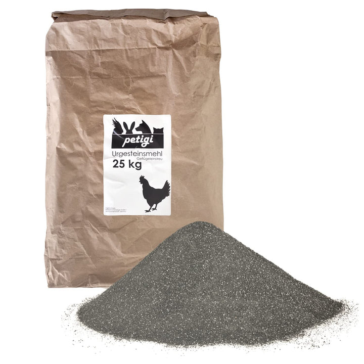 Petigi Urgesteinsmehl 25 kg Geflügeleinstreu Staubbad Sandbad Steinmehl Zeolith für Hühner Wachteln