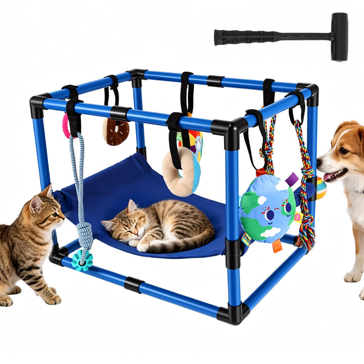 Welpen Spielgerüst, Welpenspielhalle mit 8 Spielzeugen Dschungelspielplatz Turnhalle für Kleine Hund
