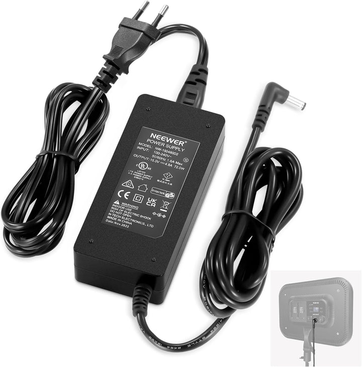NEEWER 15V 4,8A 72W Netzteil mit 5,5 x 2,5mm männlichem Gleichstromkabel 100–240V Wechselstrom auf G