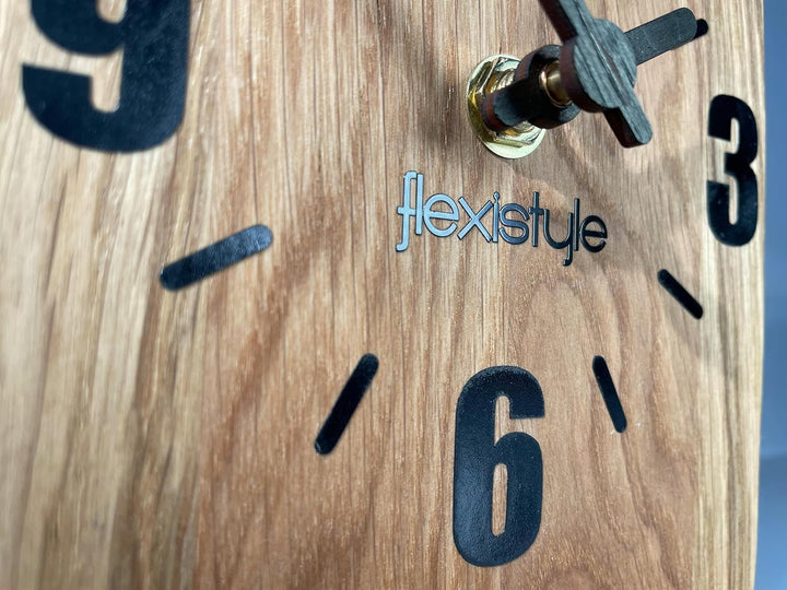 FLEXISTYLE Modern standuhr klein aus Holz Eiche Wohnzimmer Badezimmer (Style 1), Shwarz/Oak, Schwarz