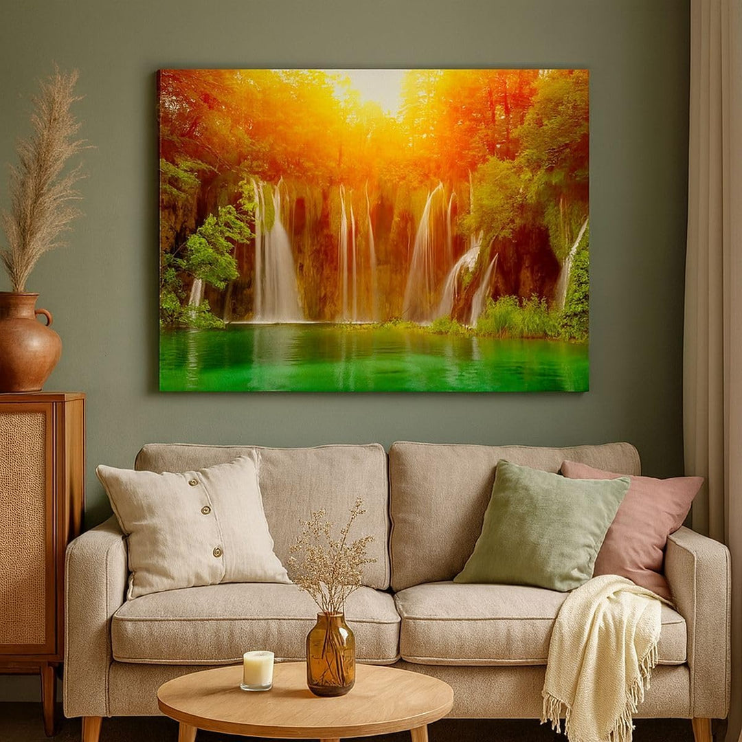 Bilder auf Leinwand 100x70cm Leinwandbild Kroatien nationalpark wasserfall Gross Wanddeko Bild Schla