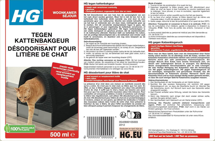 HG Désodorisant Pour litière de Chat 500 ml