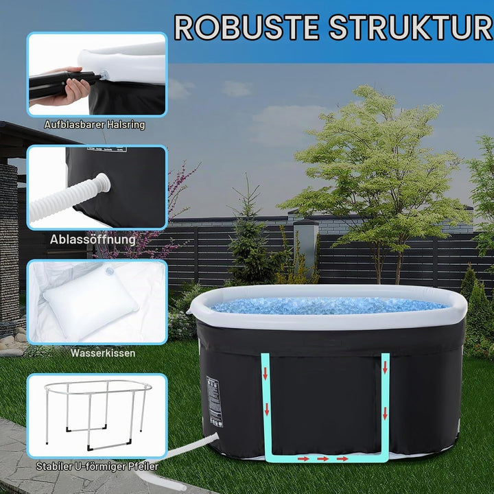 Ovales Eisbad Tonne für Athleten, KISKVV 115 cm Lang Faltbare Badewanne mit Abdeckung, Isolierte Eis