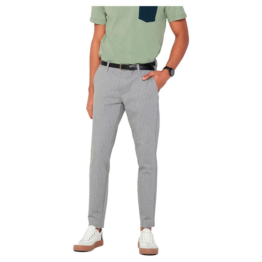 ONLY & SONS Male Chino Hose ONSMARK PANT STRIPE GW 3727 NOOS 28W / 30L Light Grey Melange, 28W / 30L