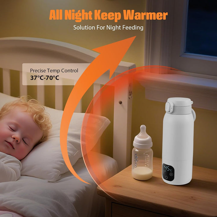 Flaschenwärmer Tragbarer 500ML Wireless, Autoflaschenwärmer mit Einstellbarer Temperatur von 37°C bi