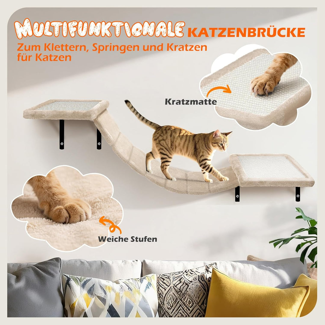 Kletterwand Katzen, 10-Teilig Katze Wandelemente, Stabiler Katzen Kletterwand aus Spanplattenmateria
