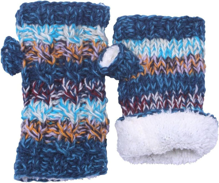 Handwärmer für Damen, Wolle, Sherpa-Fleece, handgestrickt, mehrfarbig, Einheitsgrösse, handgefertigt