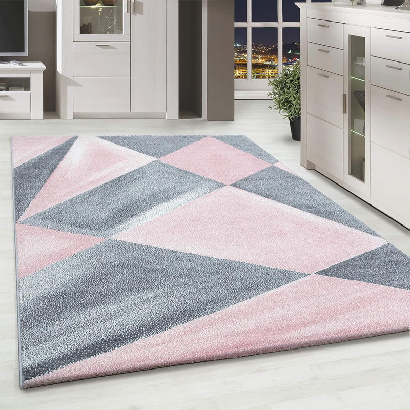 HomebyHome Teppich Wohnzimmer 160x230 cm Rosa Geometrisch Abstrakt Design - Schlafzimmer Teppich Kur