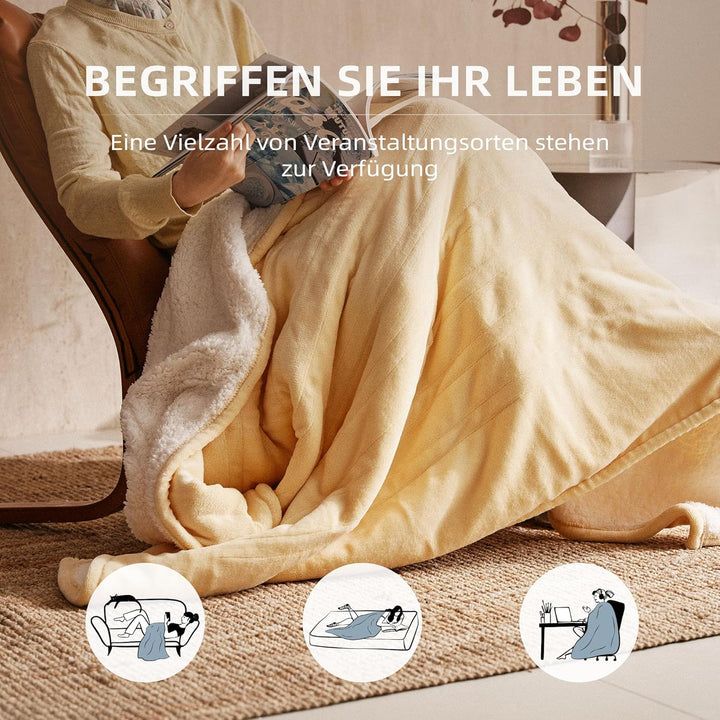 JET'S HOME Heizdecke 130x180cm - Wärmedecke Heizdecke mit Abschaltautomatik Einstellbarer Timer 10 S