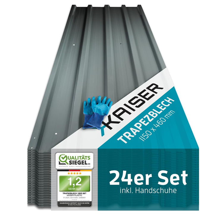 KAISER® Trapezblech 24er Set – Profilblech 115x46cm (12,7m²) anthrazit – Dachplatten verzinkt aus Me