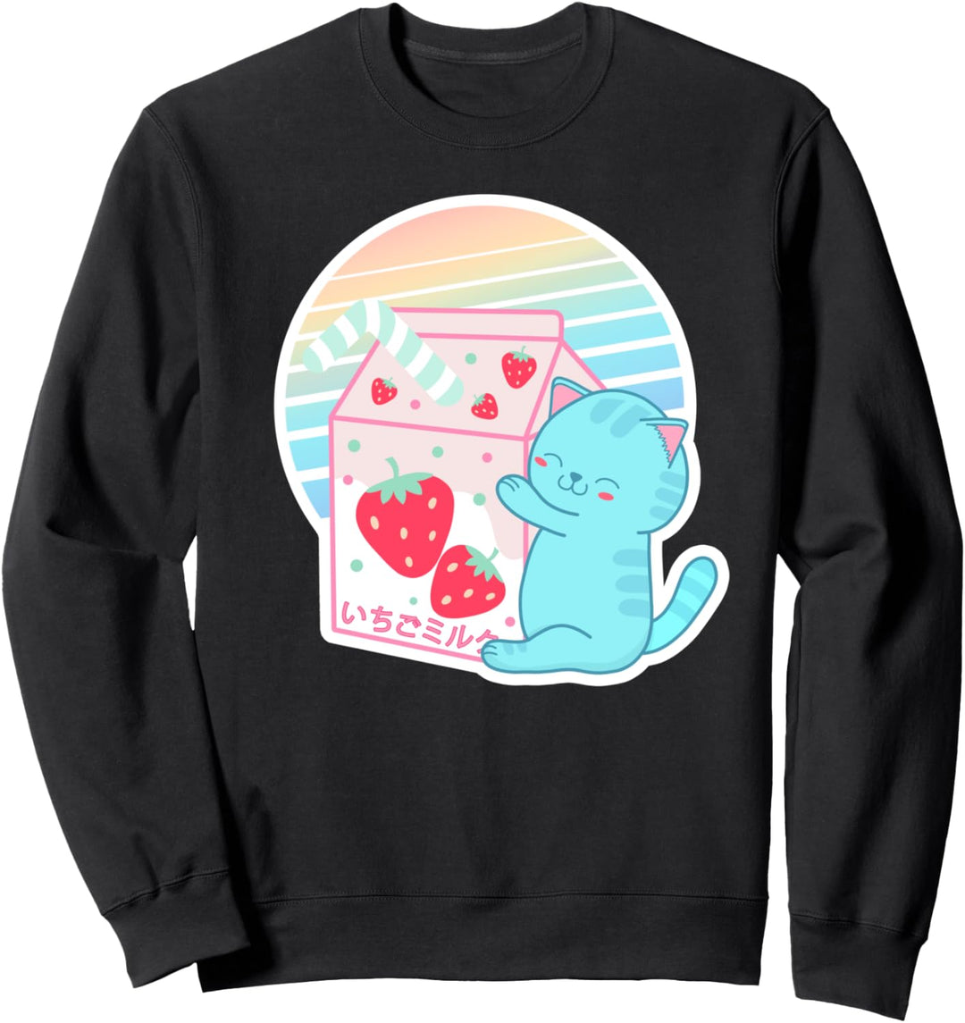 Strawberry Cat Vaporwave 90er Jahre japanische Erdbeermilch Sweatshirt