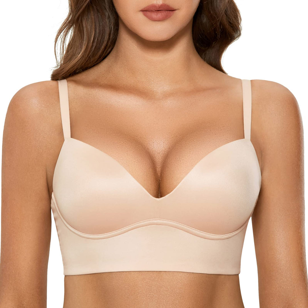 DOBREVA BH Damen ohne Bügel Push Up T Shirt BHS Gepolstert Bustier Soft Nahtloser 80A Beige, 80A Bei