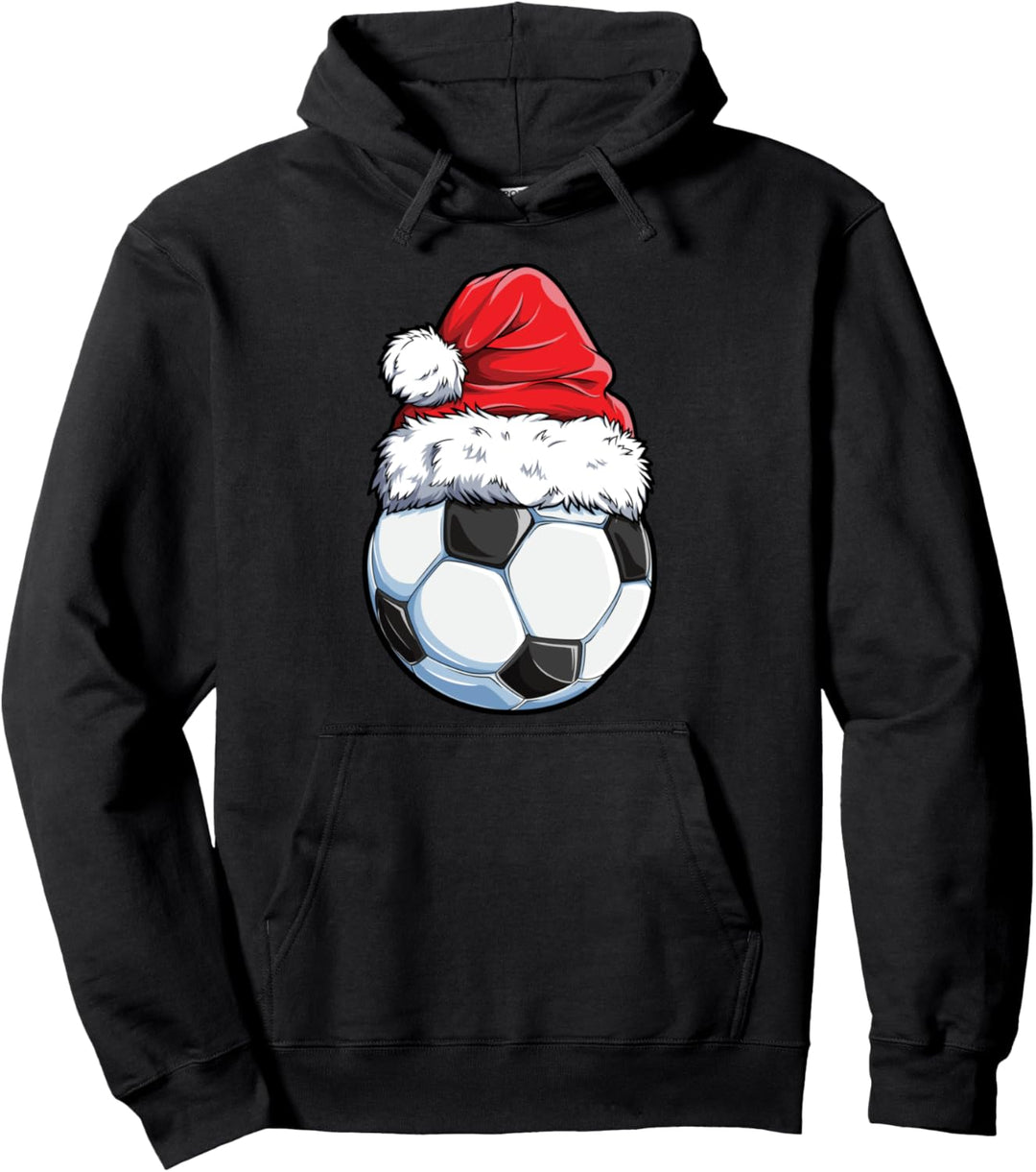 Christmas Soccer Ball Santa Hat Funny Sport Xmas Boys Kids Pullover Hoodie