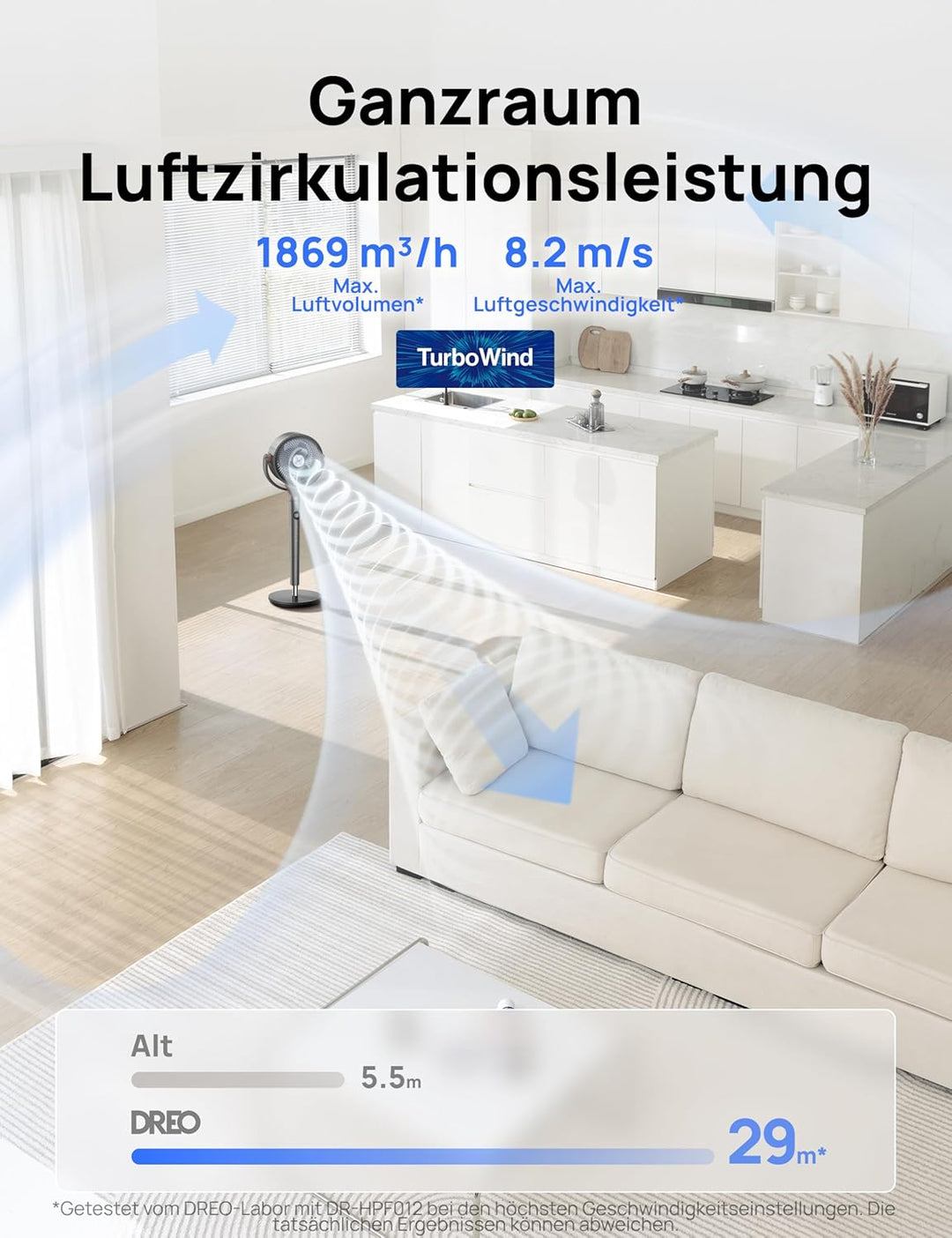 DREO Standventilator sehr leise, Ventilator gross mit Fernbedienung, 20dB Silent Ventilator mit DC-M