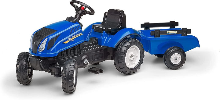 Falk Tractor de New Holland Leaf Traktor mit Pedalen Anhänger – ab 2 Jahren Motorhaube zum Öffnen –