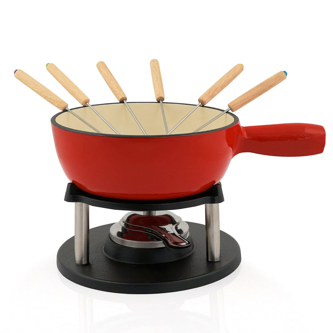 BBQ-Toro Gusseisen Fondue Set für 6 Personen | 2 Liter | Fondueset 9 teilig mit Brenner und Gabeln |