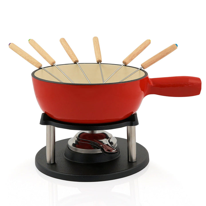 BBQ-Toro Gusseisen Fondue Set für 6 Personen | 2 Liter | Fondueset 9 teilig mit Brenner und Gabeln |