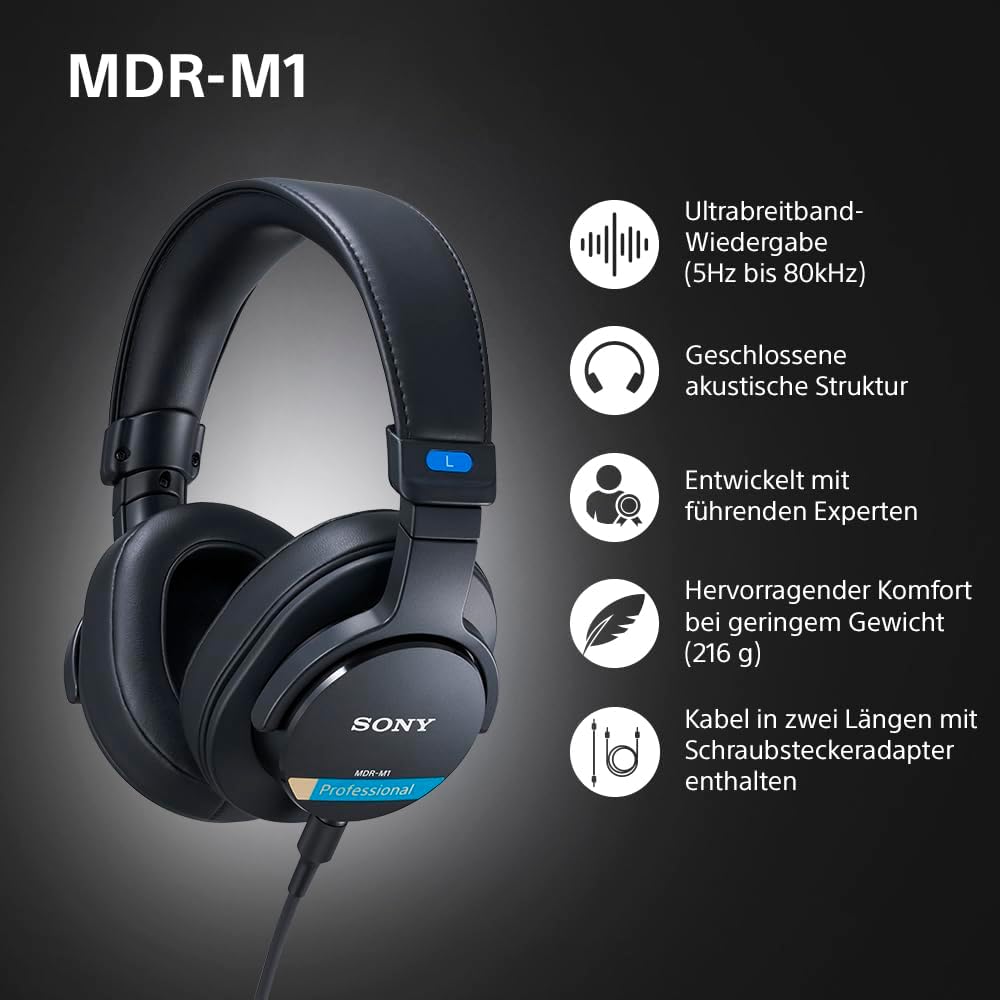 Sony MDR-M1 Studio-Kopfhörer mit geschlossenem Rücken - kabelgebunden, Ultra-Breitband-Wiedergabe (5
