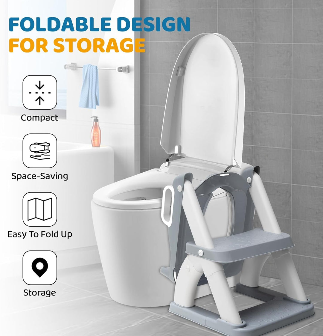 Toilettensitz Kinder mit Treppe, 2-in-1 WC Sitz mit Rutschfestem Tritthocker, Klositz für Jungen und