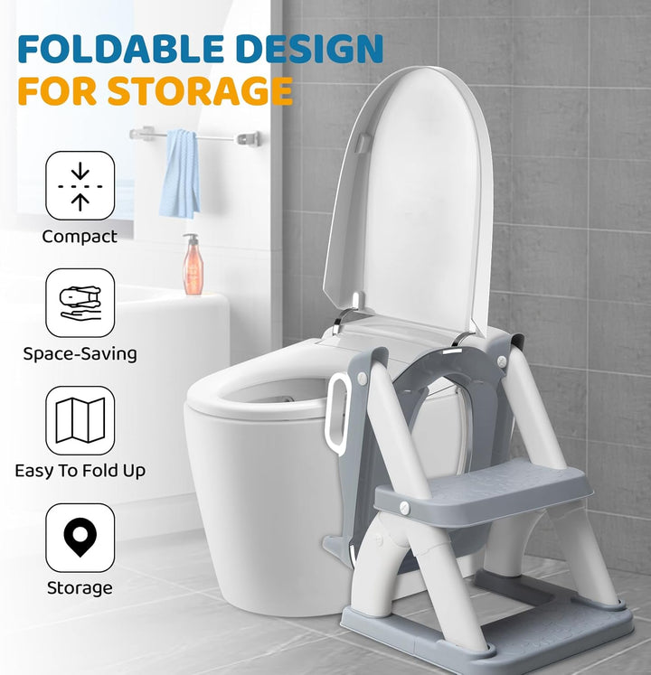 Toilettensitz Kinder mit Treppe, 2-in-1 WC Sitz mit Rutschfestem Tritthocker, Klositz für Jungen und