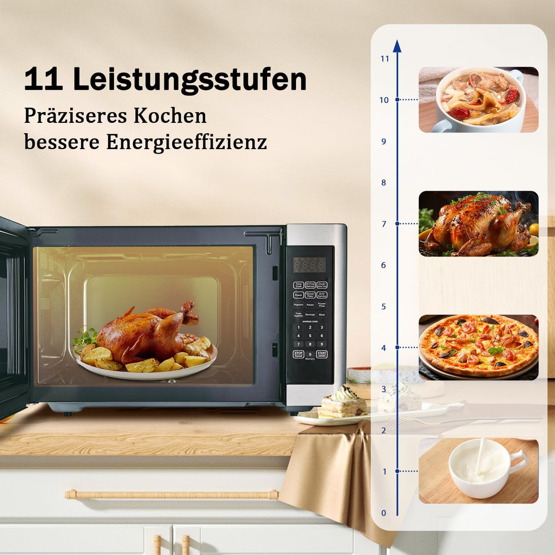Smad Mikrowelle mit Grill, 42L, 1100W, Mikrowelle Kombi, 11 Leistungsstufen, 6 Auto-Menüs, Speicherf