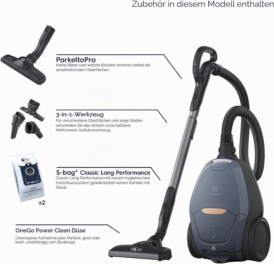Electrolux Pure D8 PD82-8DB – Aspirateur traîneau avec sac ultra-silencieux – Régulateur automatique