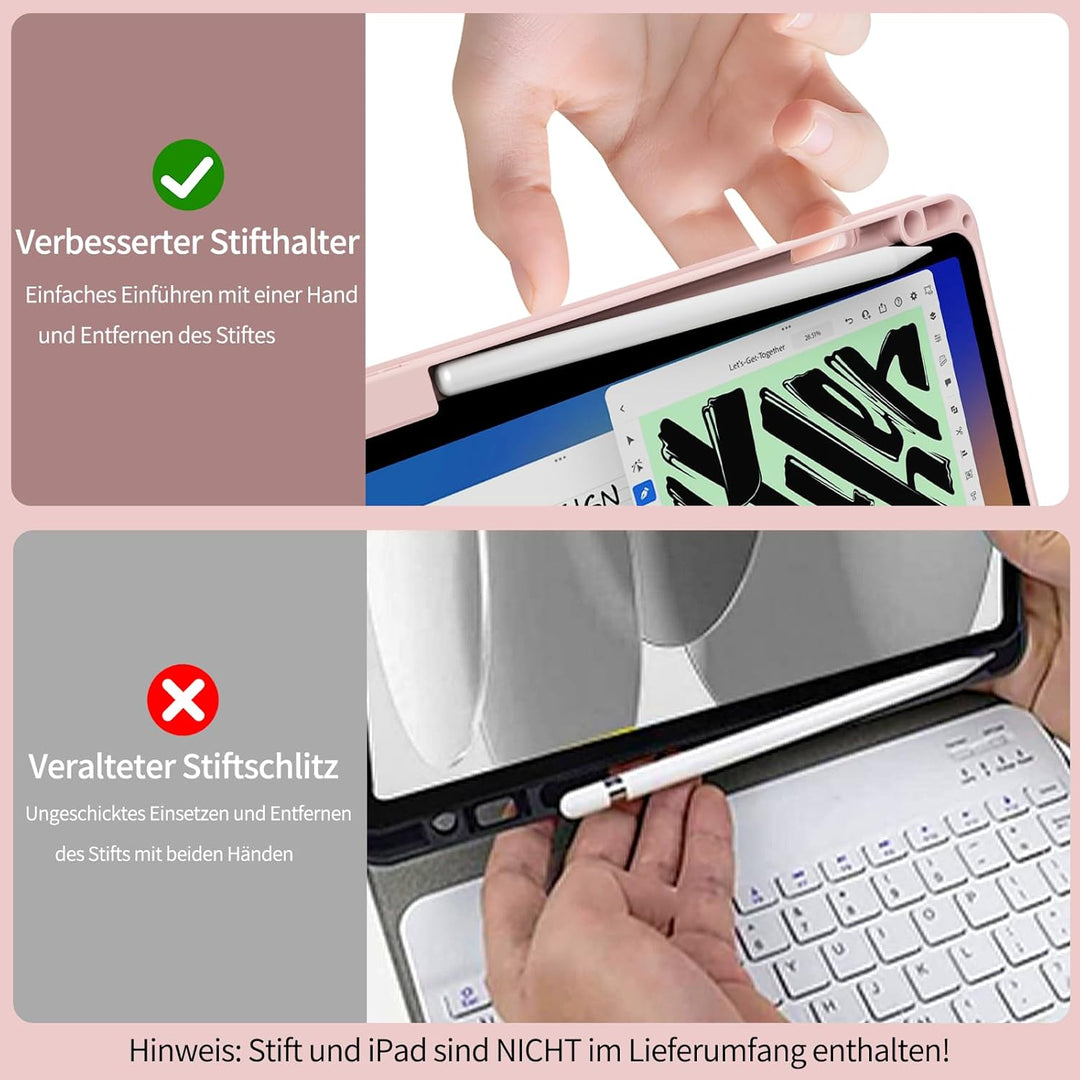 Hülle mit Tastatur für iPad A16 11 Generation 2025/10 Generation 2022(11/10.9 Zoll), Soft TPU Rücksc