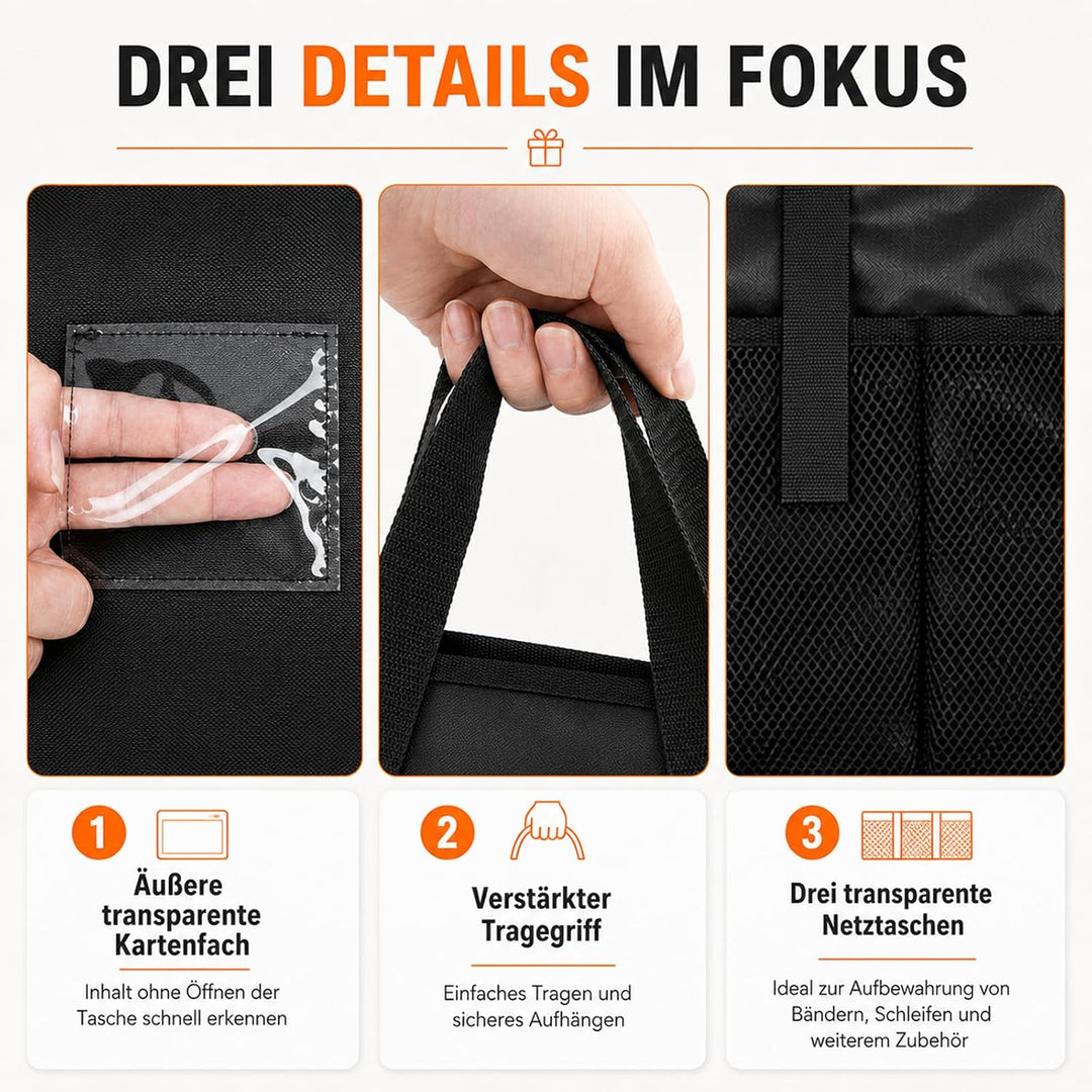 CHRI Geschenkpapier Aufbewahrung Organizer, 82x12x34cm Aufbewahrung mit Netztaschen 600D Oxford Reis