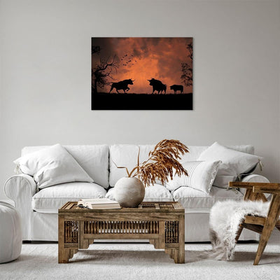 Bilder auf Leinwand Tier wütend Stier Leinwandbild mit Rahmen 70x50cm Wandbilder Dekoration Wohnzimm