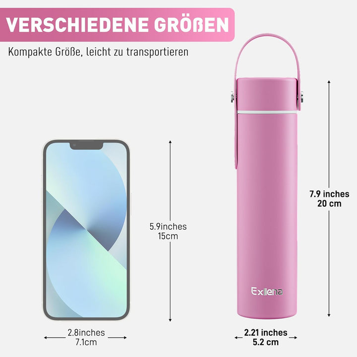 Exllena Trinkflasche Klein 300ml mit Verstellbarer Silikon-Griff – Mini Thermosflasche mit Edelstahl