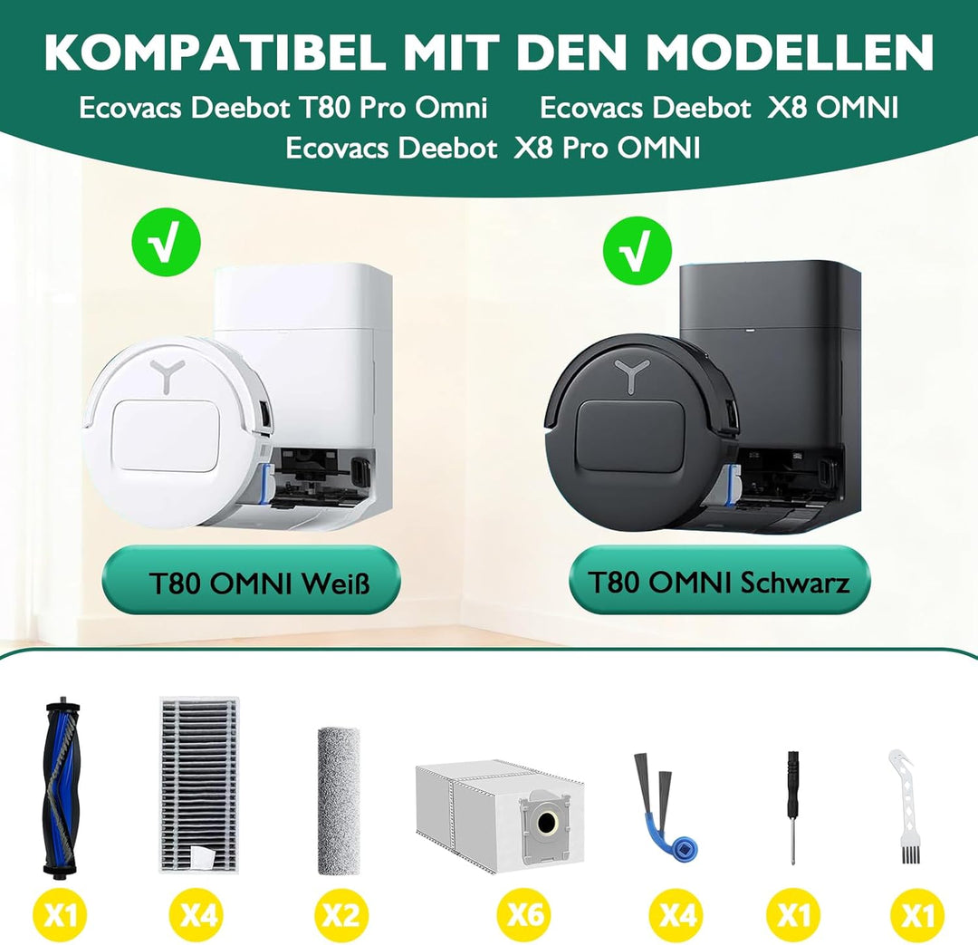 KGC 19 Stück Zubehörset für Ecovacs Deebot T80 Pro Omni, X8 OMNI, X8 Pro OMNI Saugroboter, 1 Hauptbü