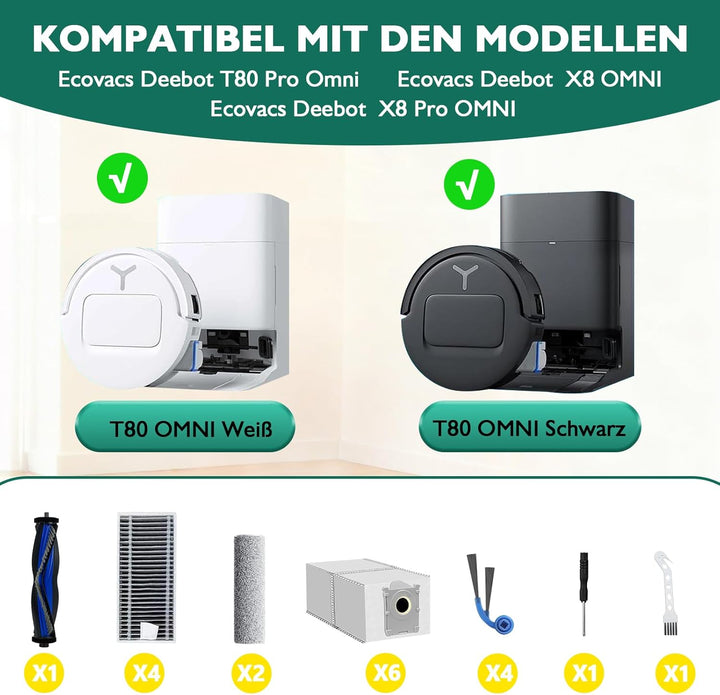KGC 19 Stück Zubehörset für Ecovacs Deebot T80 Pro Omni, X8 OMNI, X8 Pro OMNI Saugroboter, 1 Hauptbü