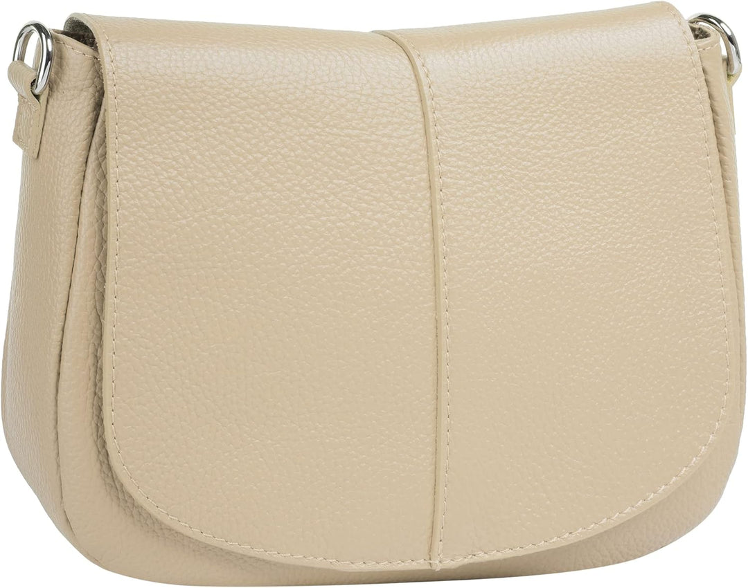 Umhängetasche Echt Leder Damen Made in Italy | Handtasche mit Deckelklappe | elegante Crossbody Bag