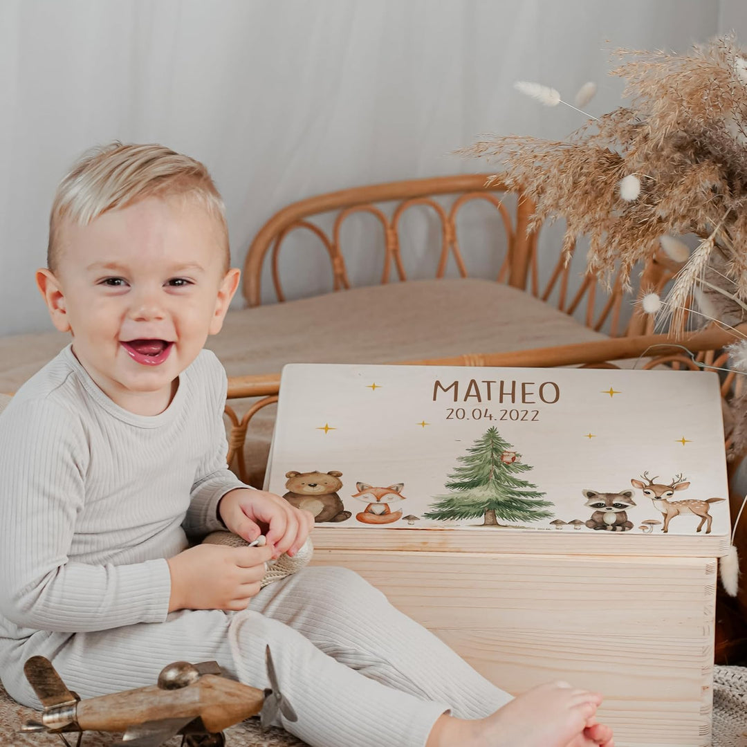 KIDSMOOD - Erinnerungsbox Baby, personalisierte Holzkiste mit Deckel, Ideal zur Aufbewahrung von Eri