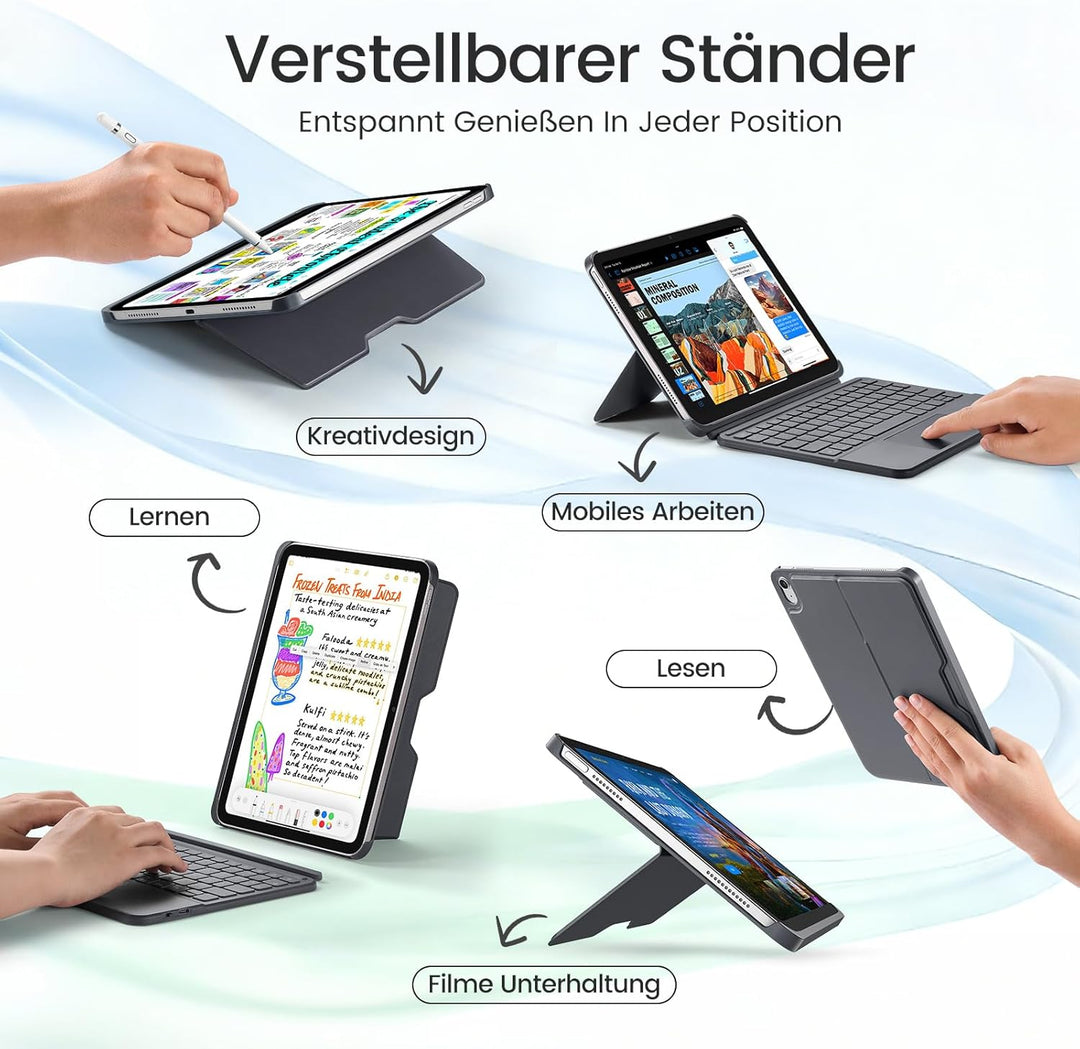 Vobafe Hülle mit Touch Tastatur für iPad A16 11. Generation 2025/10. Generation (11/10.9 Zoll), Magn