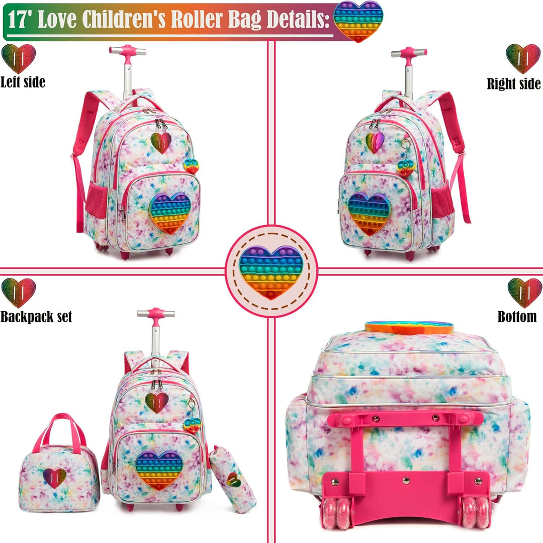 Rucksack Mädchen Schulranzen Trolley Schulrucksack Teenager 3PCS 17” Kinder Schultrolley Geeignet fü