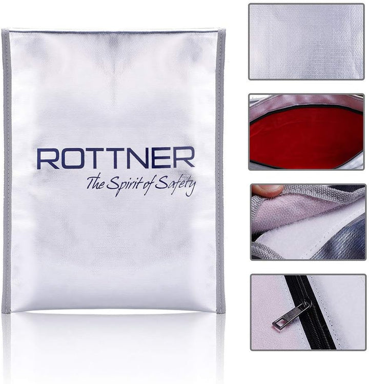 Rottner Fire Proof Bag DIN A4 feuerfeste Dokumententasche Reissverschluss Klettverschluss schützt vo