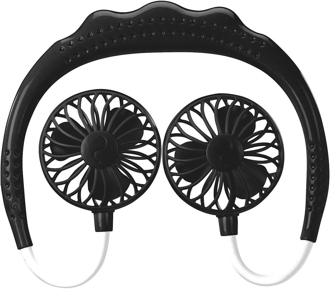 infactory Ventilator zum Umhängen: Mobiler Akku-Doppelventilator zum Umhängen, 3 Geschwindigkeitsstu