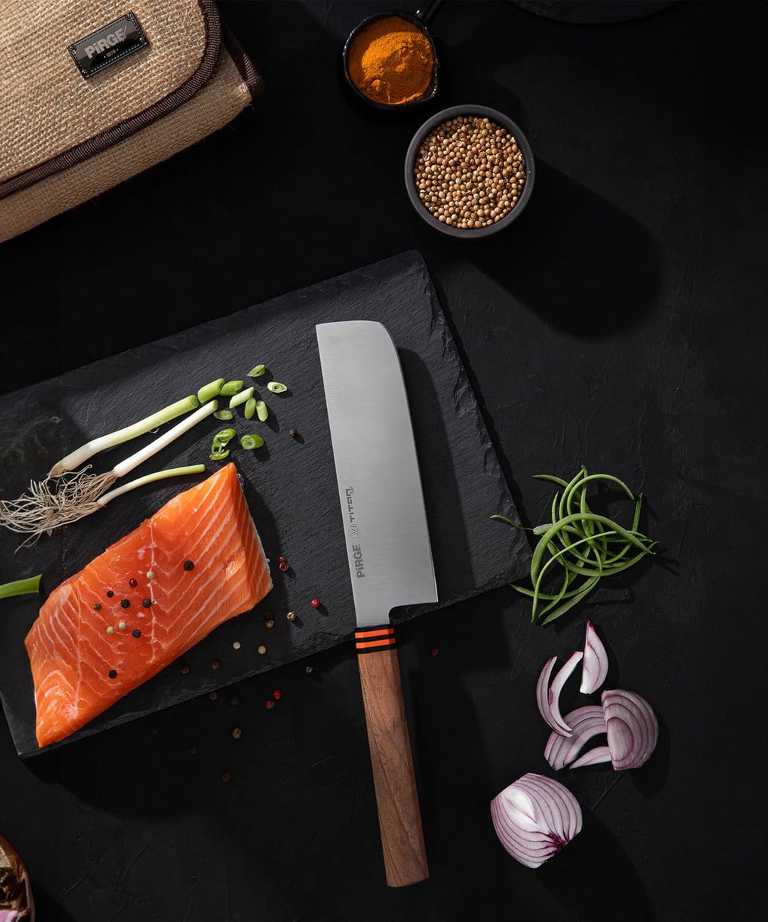 Pirge Titan Küchenmesser Set 5-teilig Santoku, Nakiri, Yanagiba, Honesuki - Rollbag einbezogen TITAN