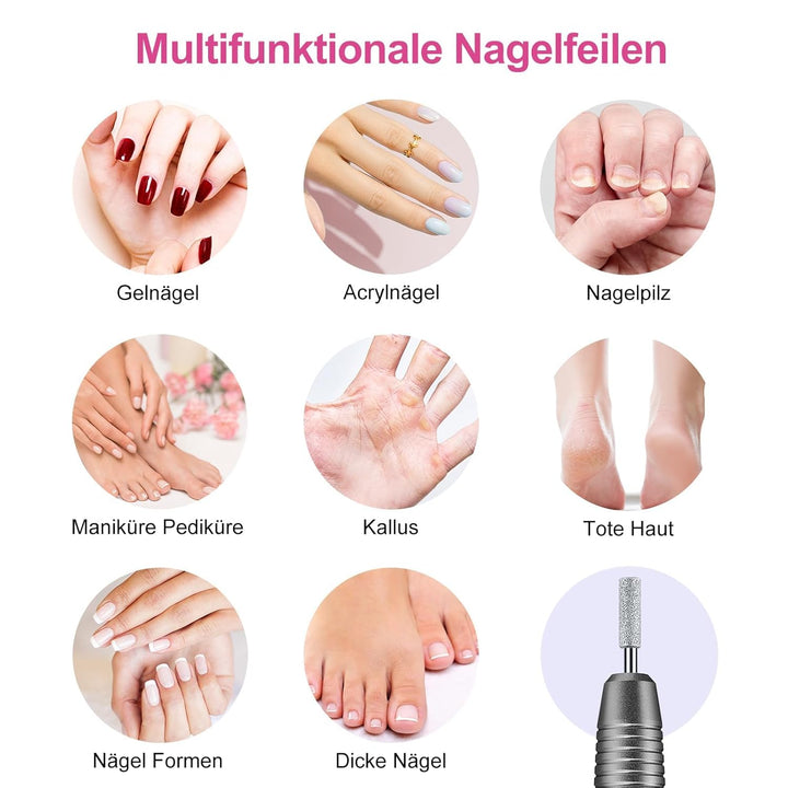 COSLUS Kabellos Tragbar Nagelfräser, 11 in 1 Profi Maniküre und Pediküreset, Nagelfeile für Gelnägel