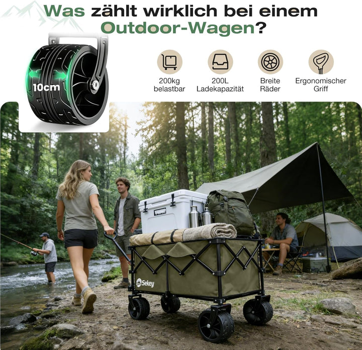 Sekey XXL Plus Bollerwagen Faltbar 200L 200KG Belastbar, Faltbollerwagen mit Extra Breite 17x10 cm A