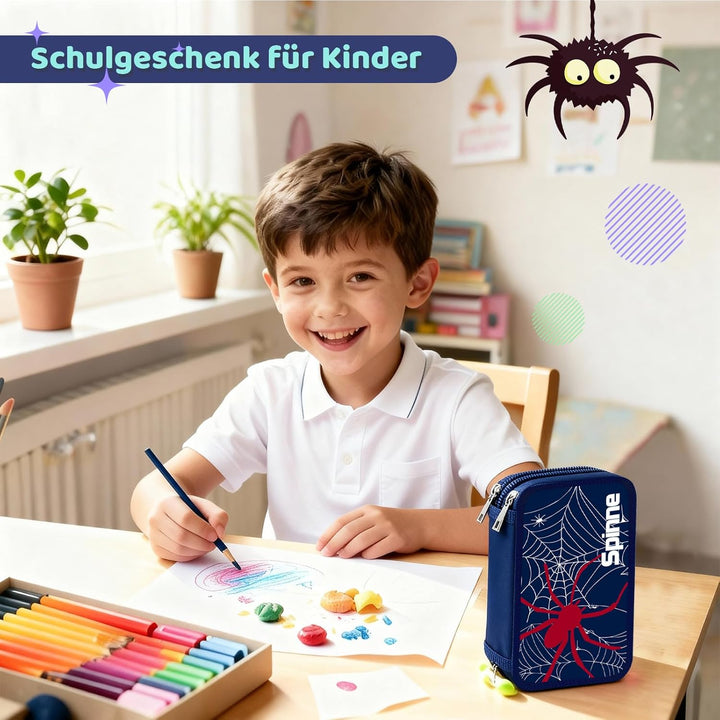REKITA Federmäppchen Set 40-Teilig Gefüllt mit Bunt- und Filzstifte | 3-Fächern Mäppchen mit Kleinge