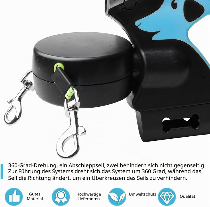 Doppelte Einziehbare Hundeleine, Rollleine Mit Led Licht, Ausziehbare Doppel Hundeleine Für 2 Hunde,