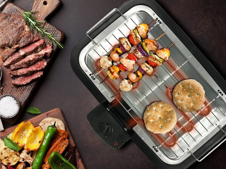 Beper BT.410 Tischgrill Elektrisch, Rauchfreier, 2000 Watt-Elektrogrill, Antihaftbeschichtete Grillf