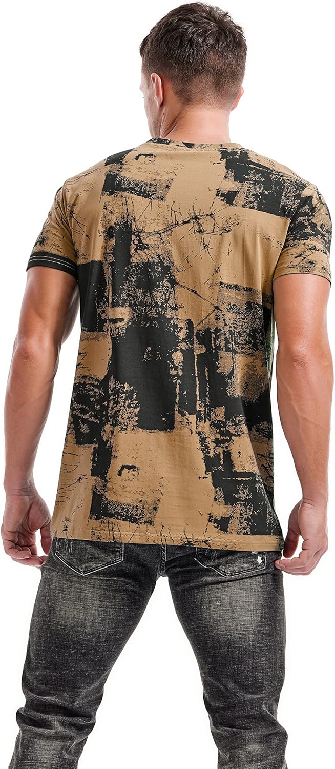 RONOMO Herren Mode Krawatte Dye T-Shirt Casual Print T-Shirt Graffiti T-Shirt S Fk Khaki, S Fk Khaki