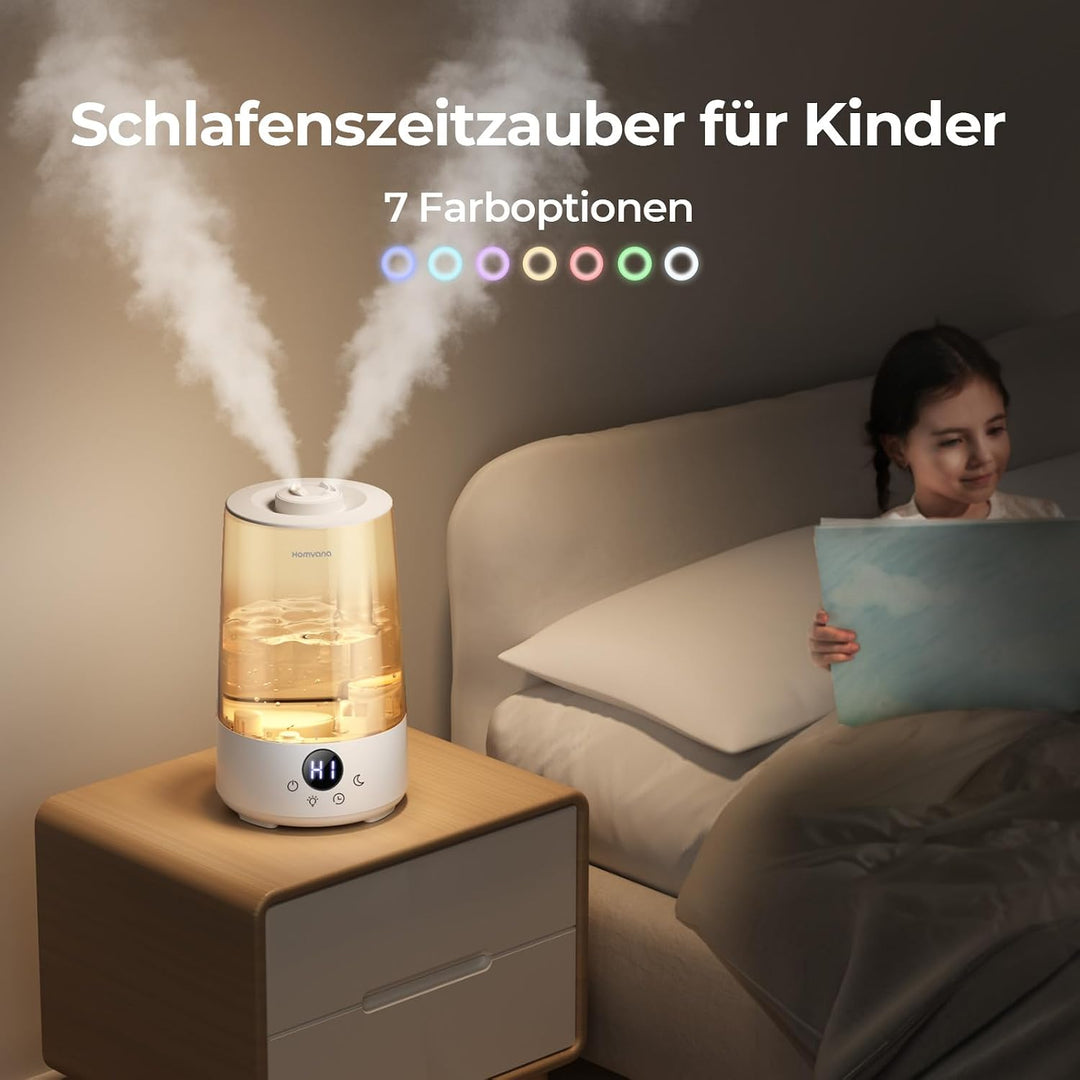 Homvana Luftbefeuchter Schlafzimmer Top-Fill, 3.6L 360°Cool Mist 34H Dauerhaft, Ruhig 16dB (SilentSp