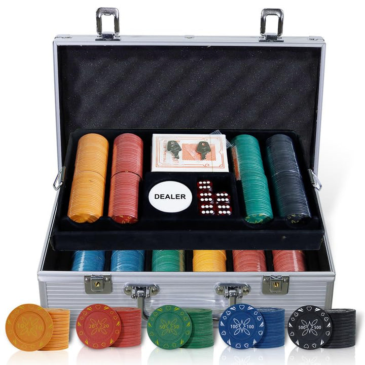 CCLIFE Pokerset Profi 300 500 PCS Pokerspiel inkl. Pokerkoffer Pokerdecks Dealer Button Poker Set Po